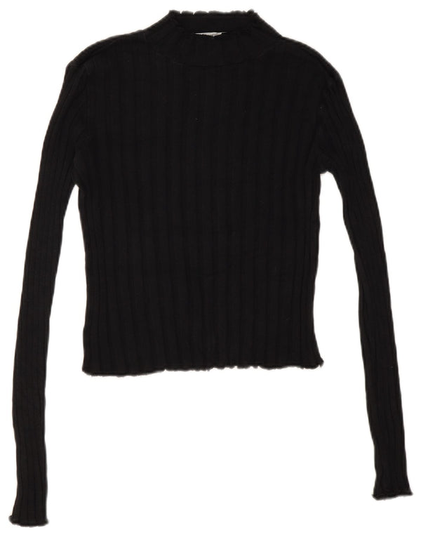 Zara Damen Crop Rollkragenpullover Pullover UK 12 Medium Schwarz