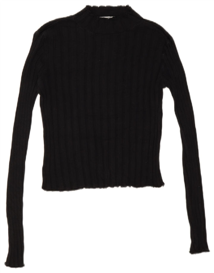 Zara Damen Crop Rollkragenpullover Pullover UK 12 Medium Schwarz