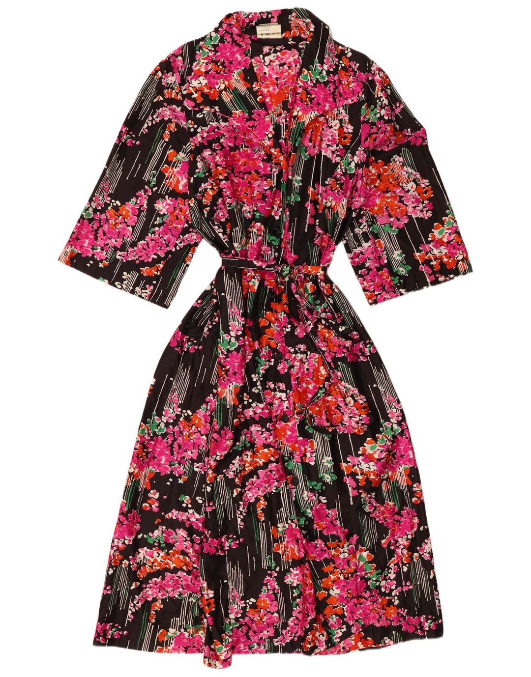 DICEL COURTAULDS Damen 3/4-Ärmel-Hemdkleid IT 52 2XL Schwarz geblümt