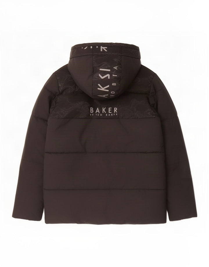 Ted Baker Jungen wattierte Jacke mit Kapuze und Grafik, 12–13 Jahre, schwarzes Polyester