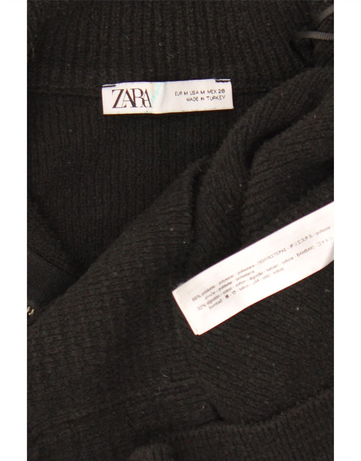 ZARA Damen-Pullover mit Reißverschluss am Hals, UK 14, Mittelschwarz, Polyester