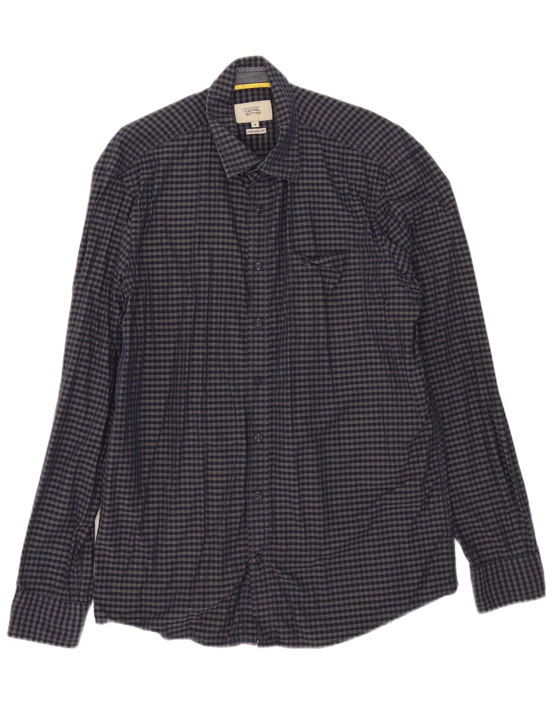 Camel Active Herren-Hemd mit normaler Passform, mittelblaue Gingham-Baumwolle in Marineblau