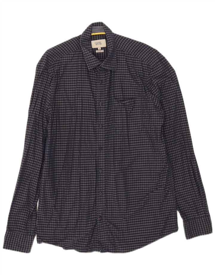 Camel Active Herren-Hemd mit normaler Passform, mittelblaue Gingham-Baumwolle in Marineblau