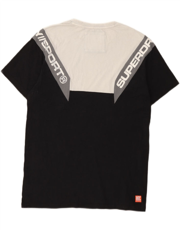 Superdry Herren Grafik-T-Shirt-Oberteil aus mittelschwarzer Colourblock-Baumwolle
