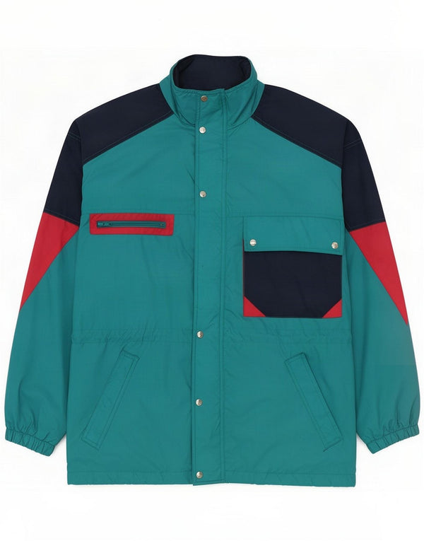 Vintage Herren-Windbreakerjacke mit Kapuze, UK 40, groß, blau, Farbblock