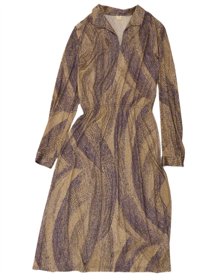 Vintage Damen Langarm Maxikleid IT 48 XL Braun Polyester