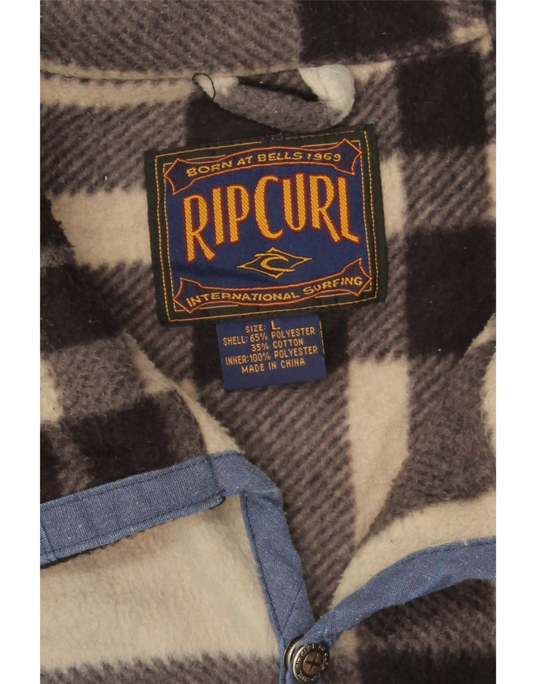 Rip Curl Herren Fleecejacke UK 40 Large Beige Check Polyester
