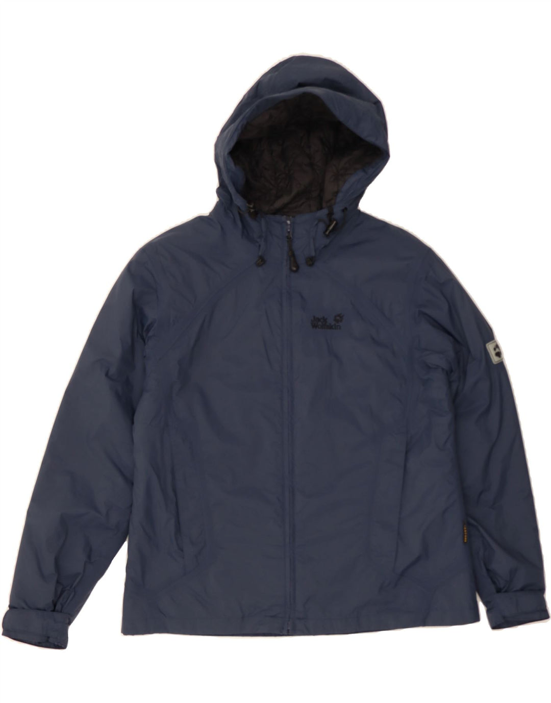 JACK WOLFSKIN Womens Hooded Windbreaker Jacket UK 16 Large Navy Blue Vintage Jack Wolfskin and Second-Hand Jack Wolfskin from Messina Hembry 