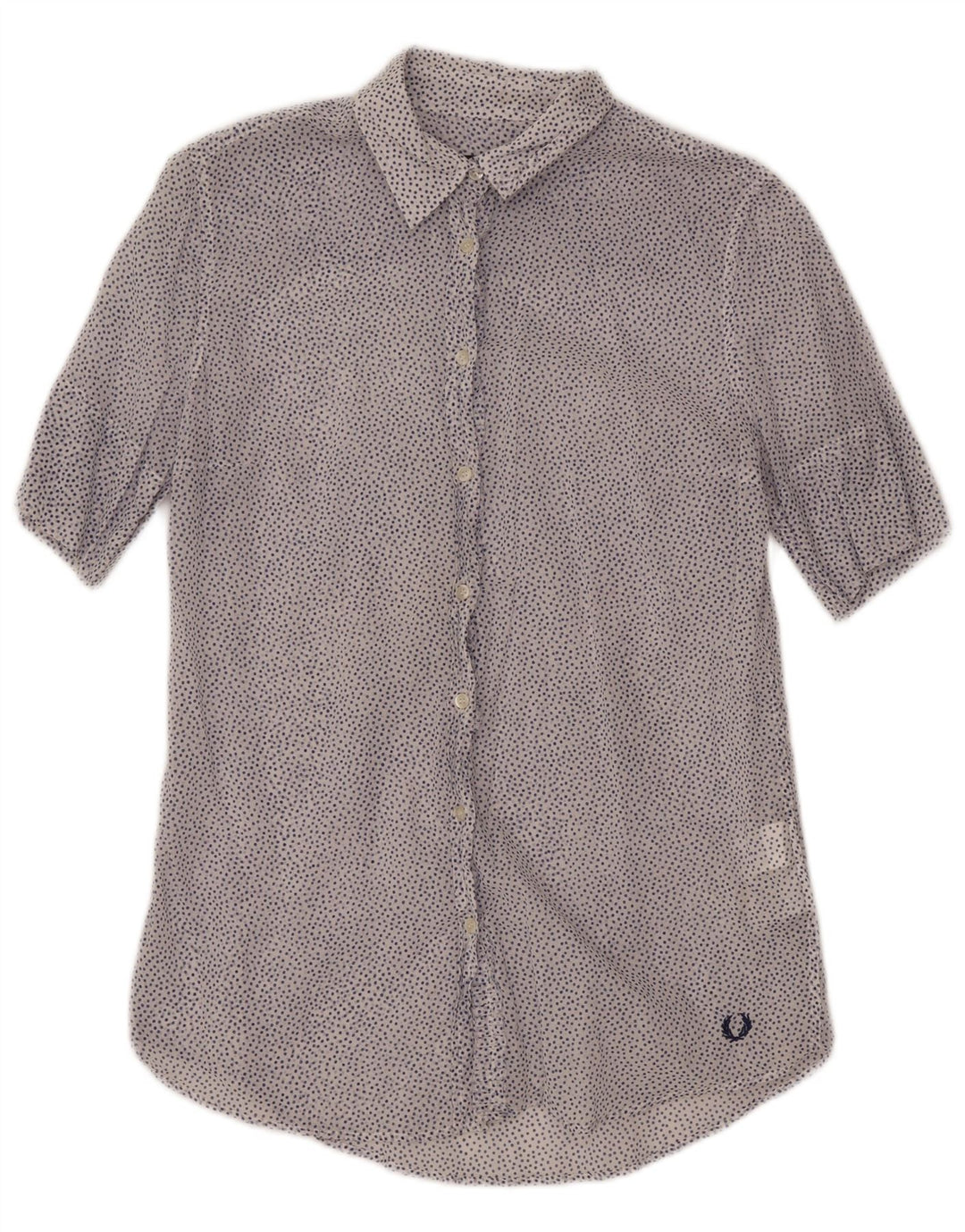 Fred Perry Damen Durchsichtiges Hemd UK 14 Große weiß gefleckte Baumwolle