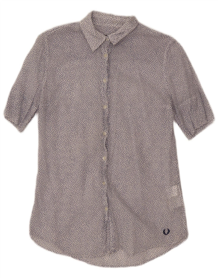 Fred Perry Damen Durchsichtiges Hemd UK 14 Große weiß gefleckte Baumwolle