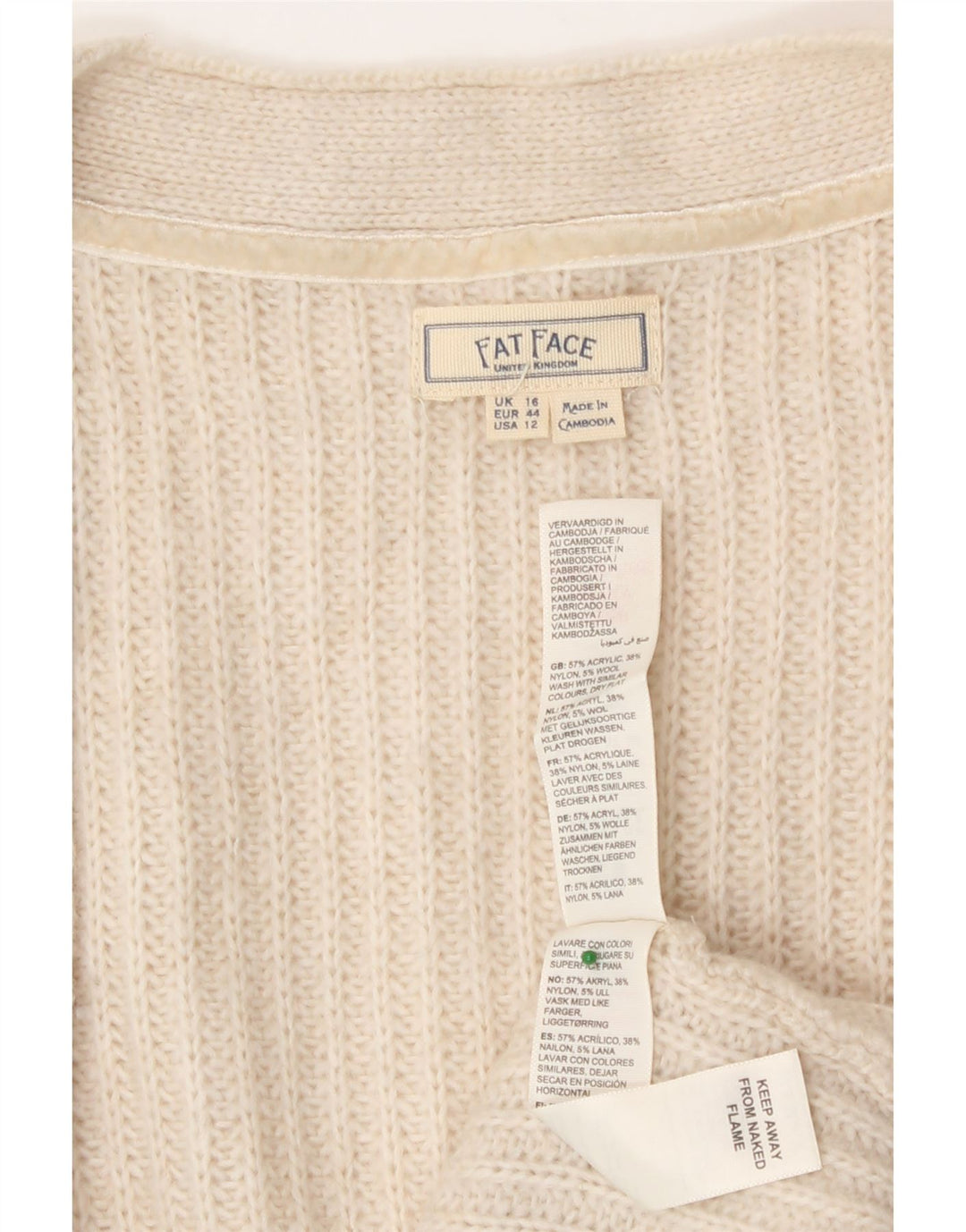 Fat Face Damen-Strickjacke in Übergröße, lang geschnitten, Gr. 40, Größe L, gebrochenes Weiß