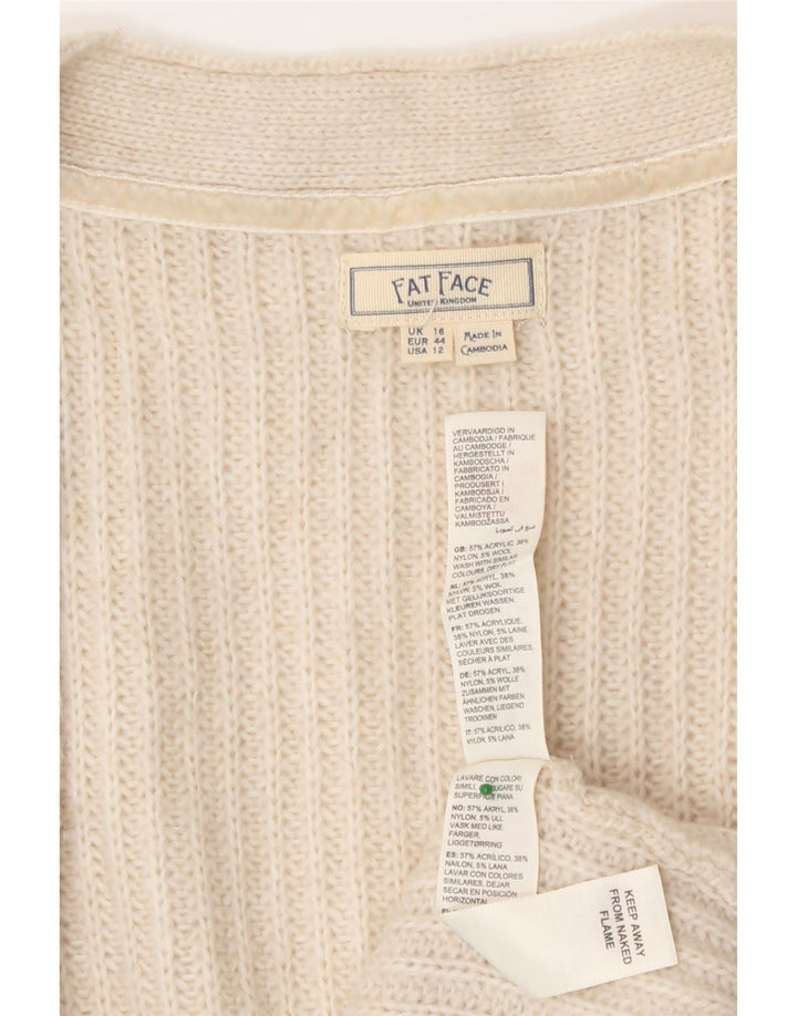 Fat Face Damen-Strickjacke in Übergröße, lang geschnitten, Gr. 40, Größe L, gebrochenes Weiß