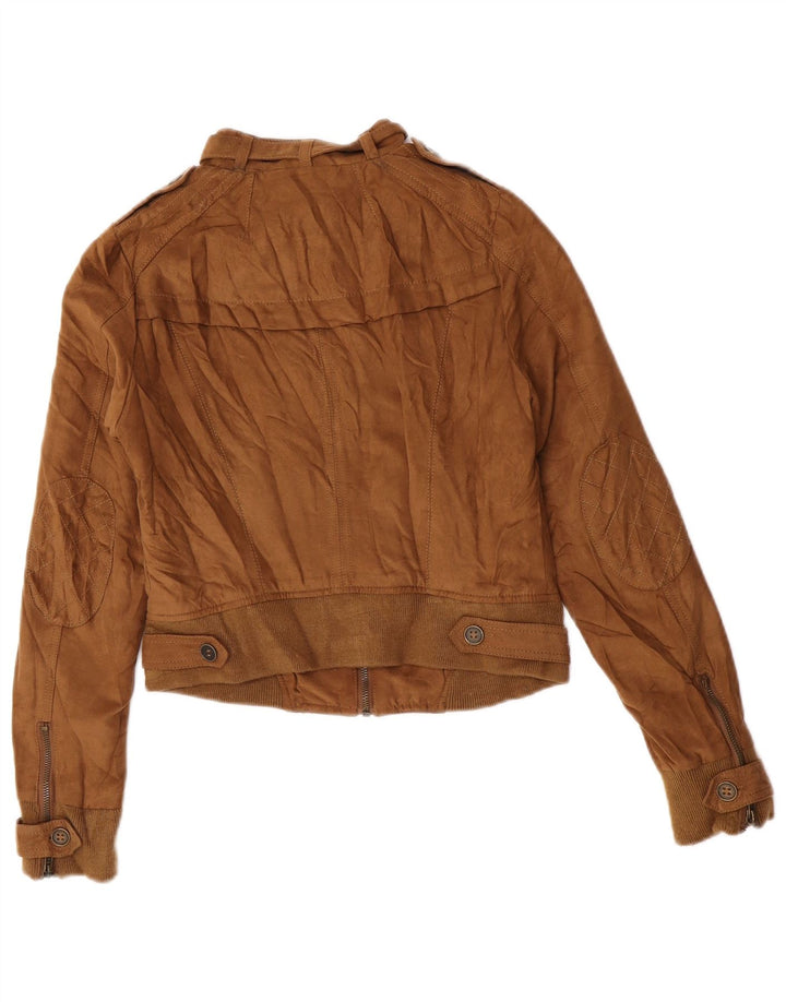 Zara Damen Crop Military Bomberjacke UK 10 Small Beige Polyester