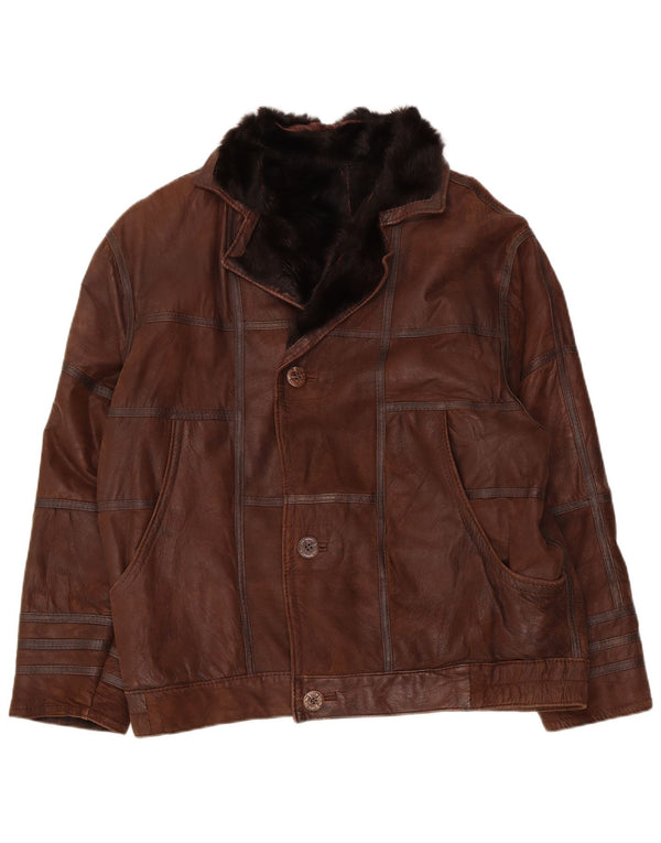 Vintage Herren Shearling Jacke UK 40 Großes braunes Patchwork