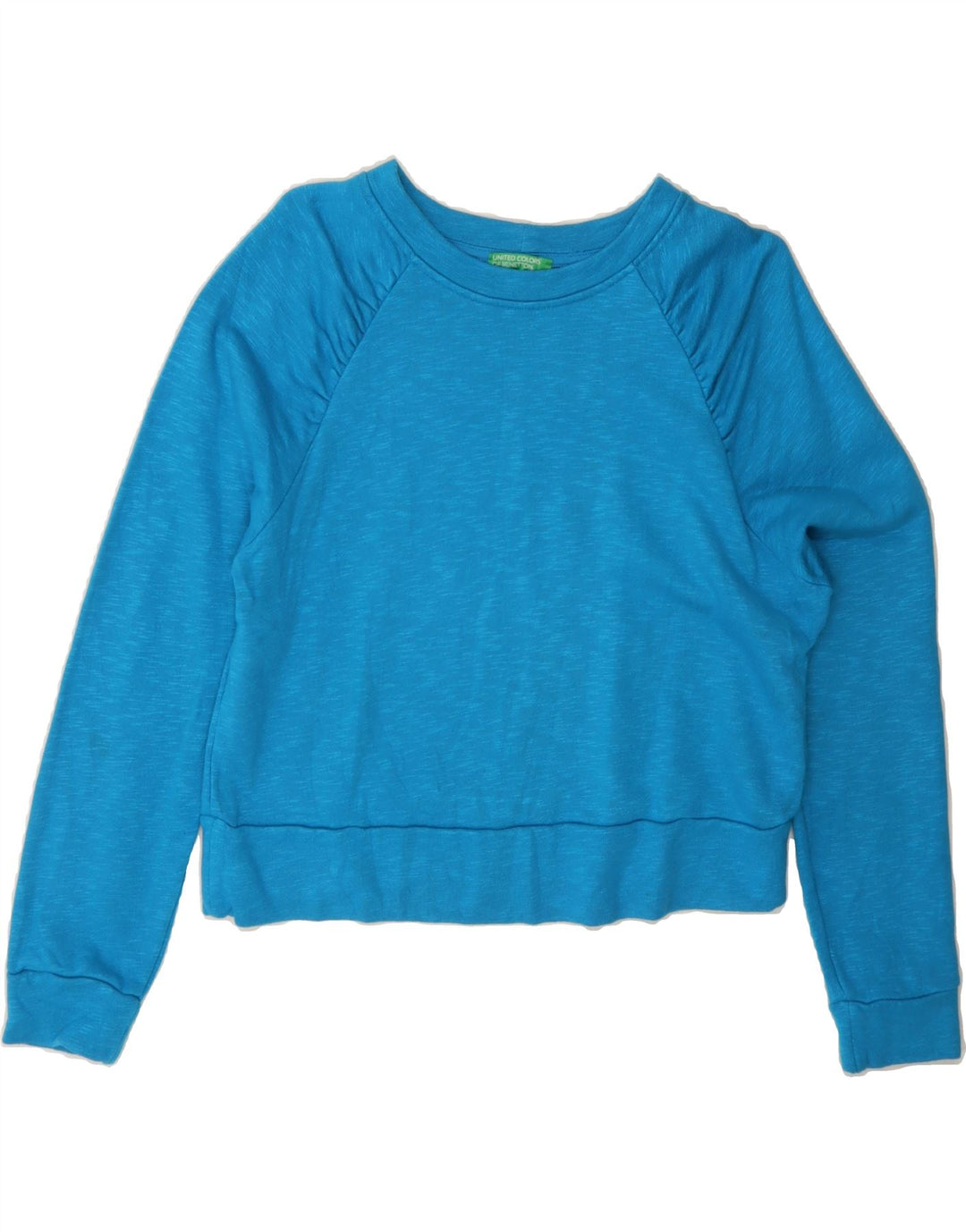 BENETTON Womens Crop Sweatshirt Jumper UK 14 Medium Blue Flecked Cotton Vintage Benetton and Second-Hand Benetton from Messina Hembry 