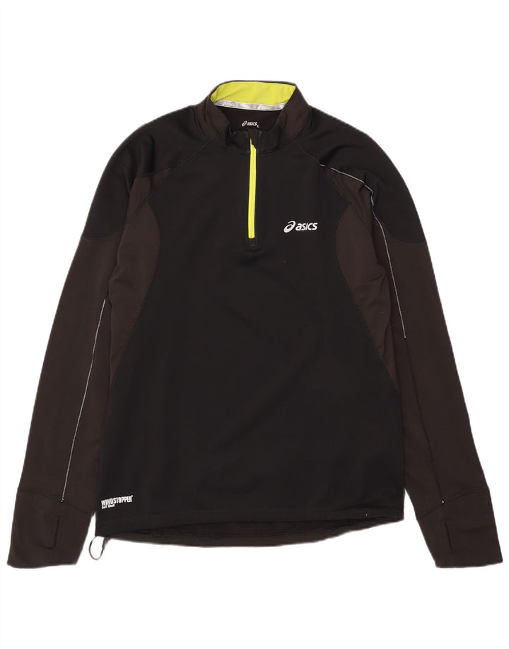 Asics Herren-Pullover-Trainingsanzugoberteil mit Reißverschluss und Halsausschnitt, groß, Schwarz, Farbblock