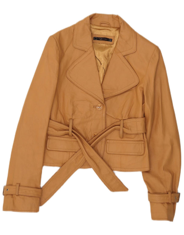 Vintage Damen Lederjacke UK 12 Medium Beige Leder