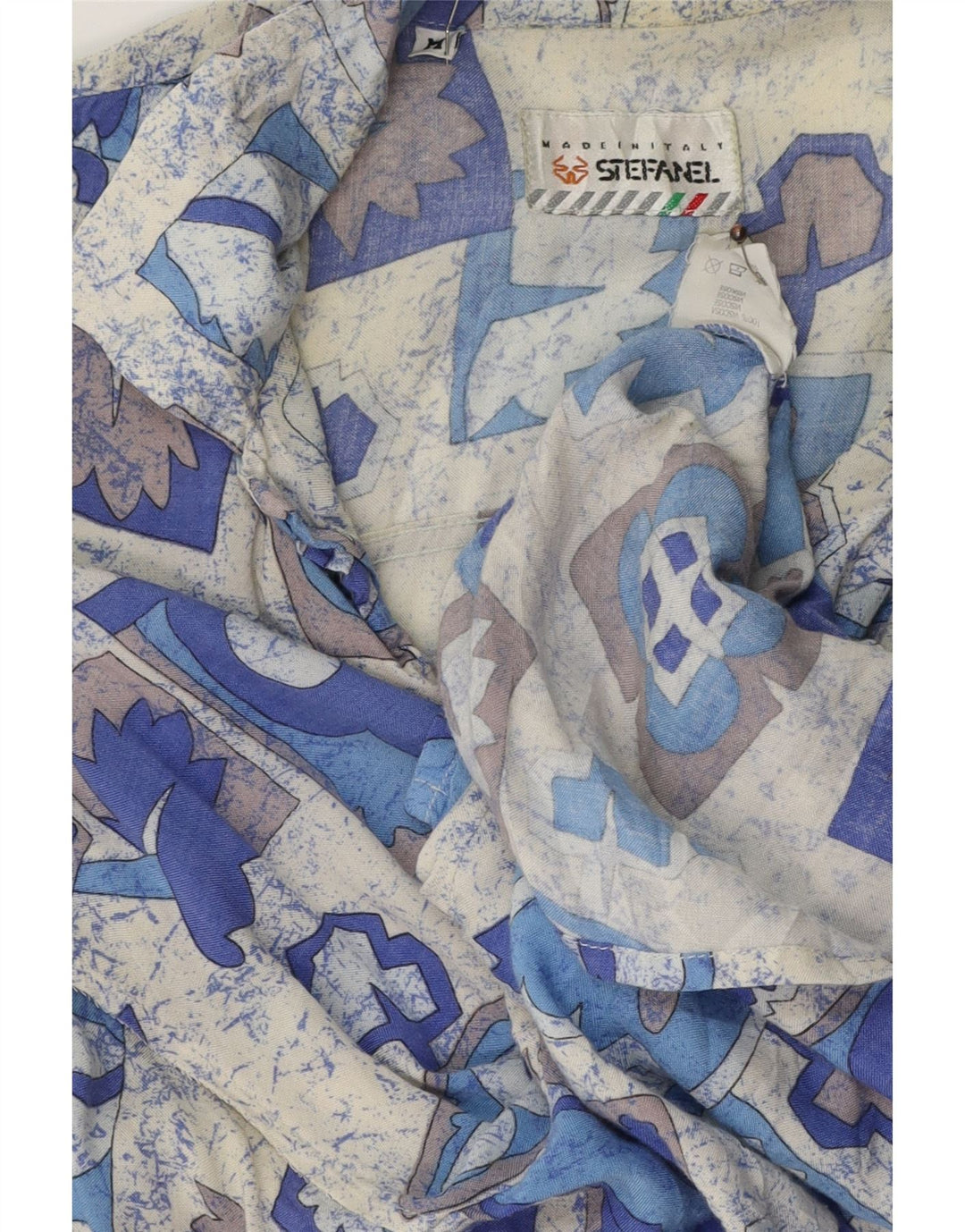 STEFANEL Herren Kurzarmhemd Mittelblau Patchwork Viskose