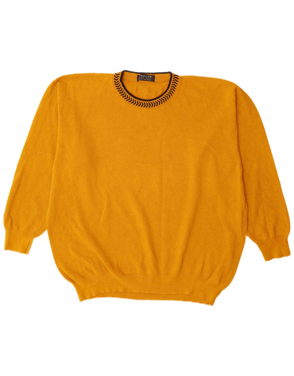 Jaeger Herren-Pullover mit Rundhalsausschnitt, UK 44, XL, gelbe Baumwolle