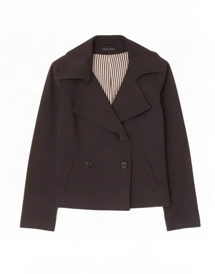 Topshop Damen-Zweireiher-Blazer-Jacke, UK 12, Mittelschwarz, Baumwolle