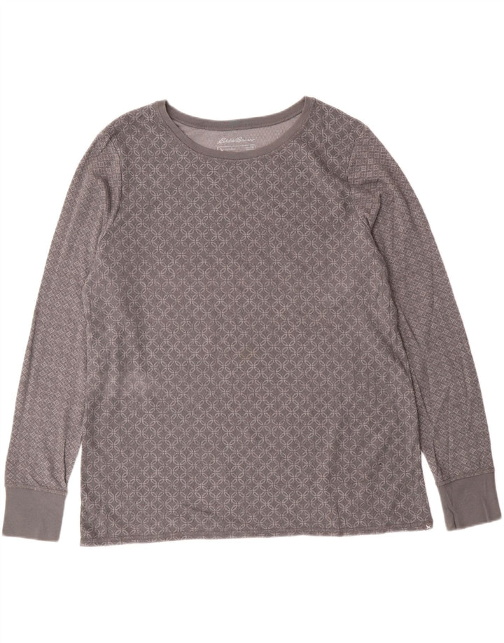 Eddie Bauer Damen Top Langarm UK 20 2XL Graue geometrische Baumwolle