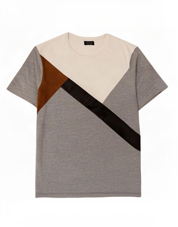 Zara Herren T-Shirt Top XL Grau Colourblock