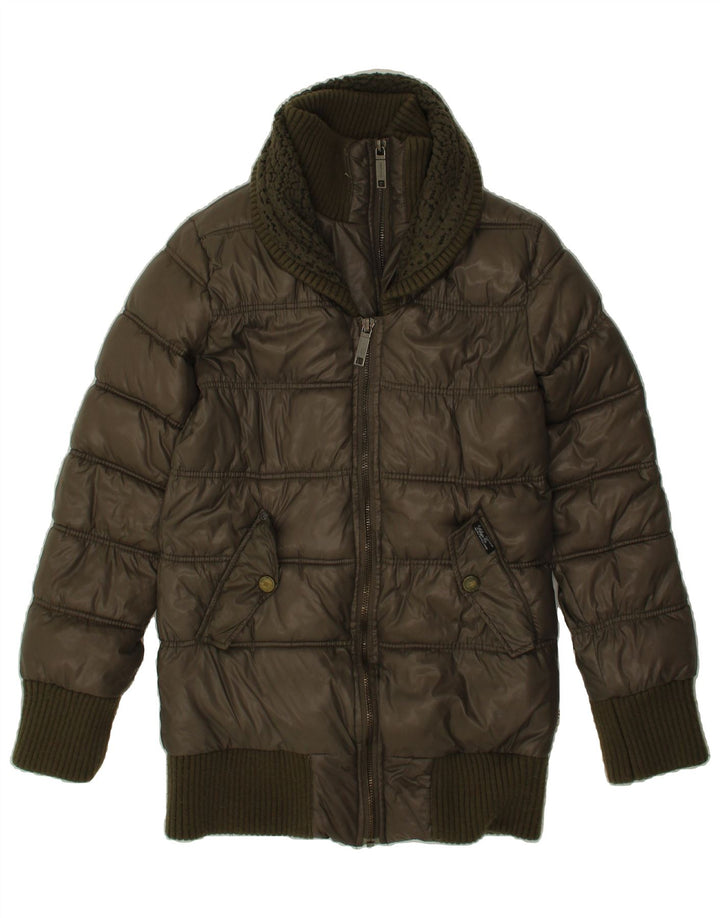 KHUJO Womens Padded Coat UK 16 Large Khaki Nylon Vintage KHUJO and Second-Hand KHUJO from Messina Hembry 