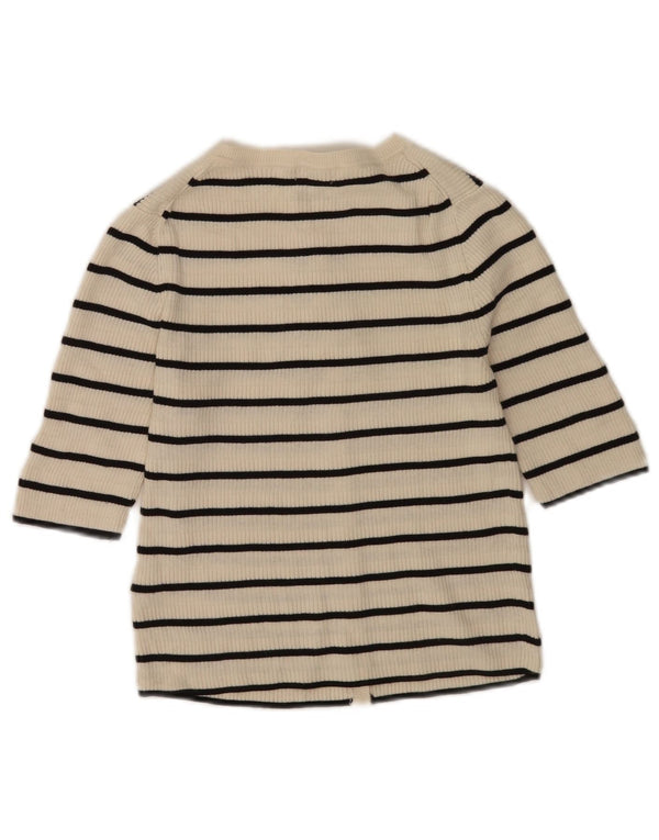 Massimo Dutti Damen Crop Cardigan Pullover UK 10 Small Off White gestreift