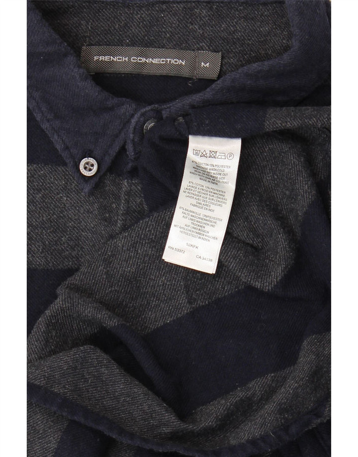 French Connection Herren-Flanellhemd aus mittelblauer, gestreifter Baumwolle