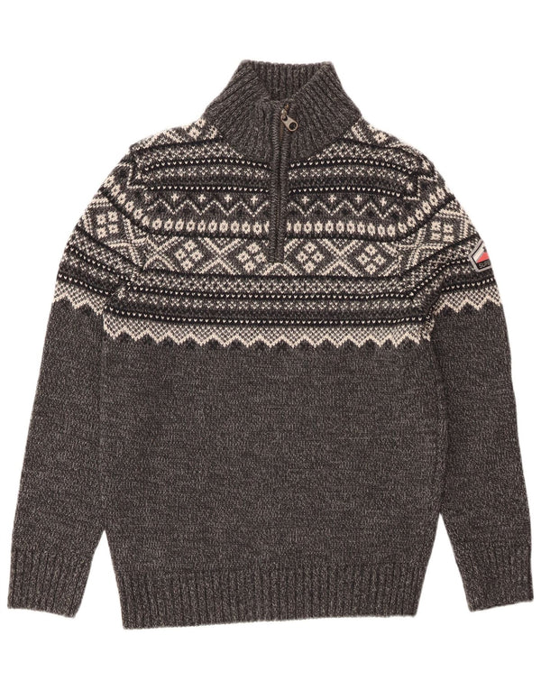 Superdry Herren-Pullover mit Reißverschluss am Hals, XL, Grau, Fair-Isle-Acryl