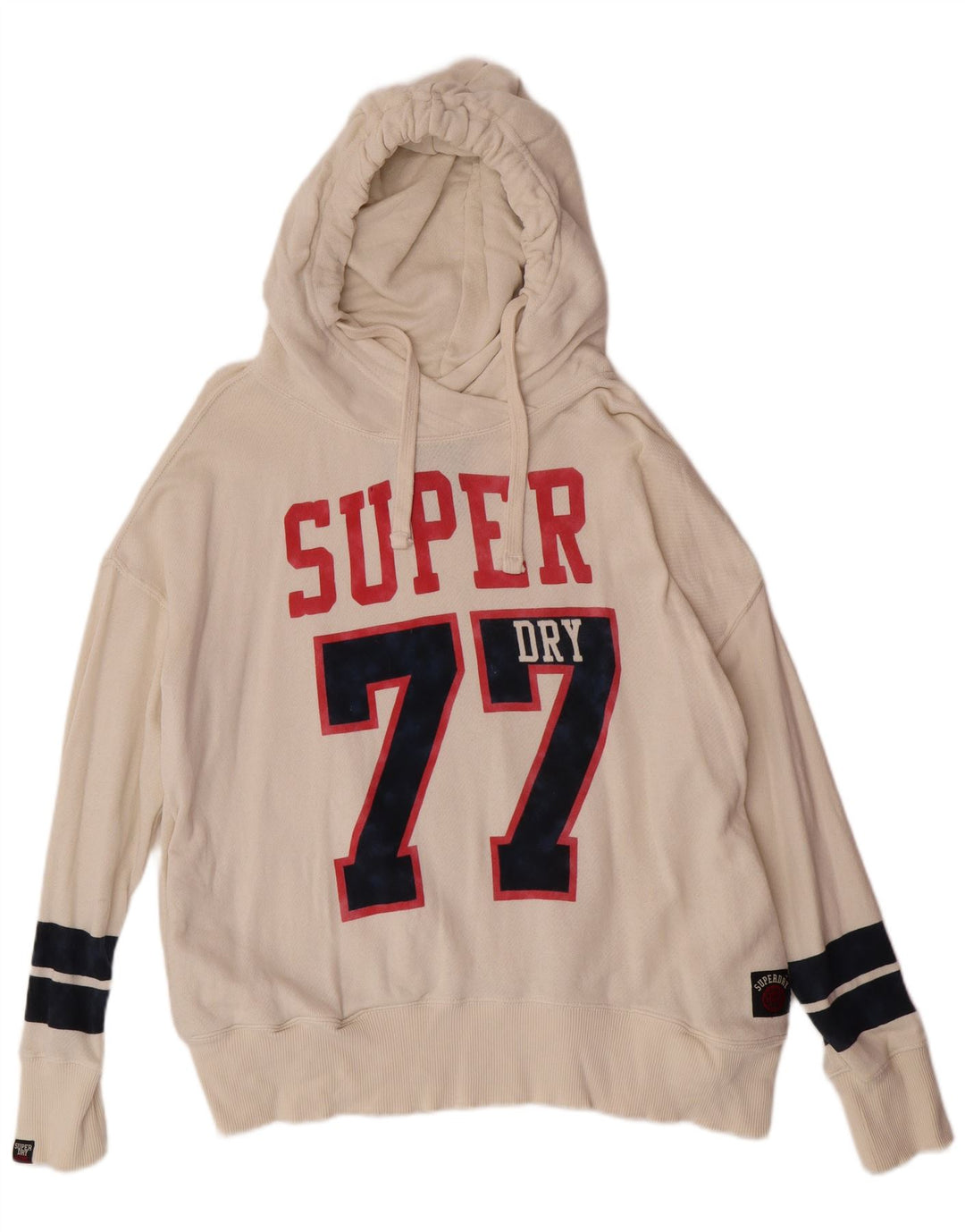 Superdry Damen Graphic Hoodie Pullover UK 18 XL Off White Cotton College