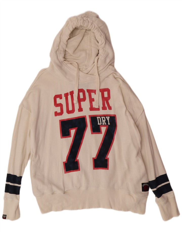 Superdry Damen Graphic Hoodie Pullover UK 18 XL Off White Cotton College