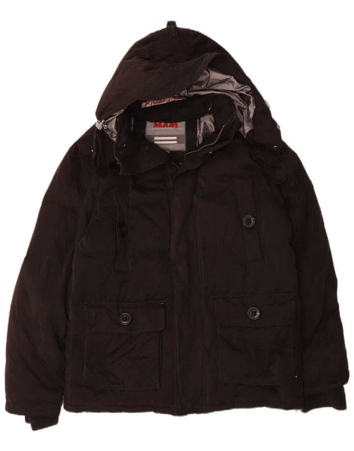 Slam Herren-Jacke mit Kapuze, gepolstert, UK 40, Größe L, Schwarz, Baumwolle