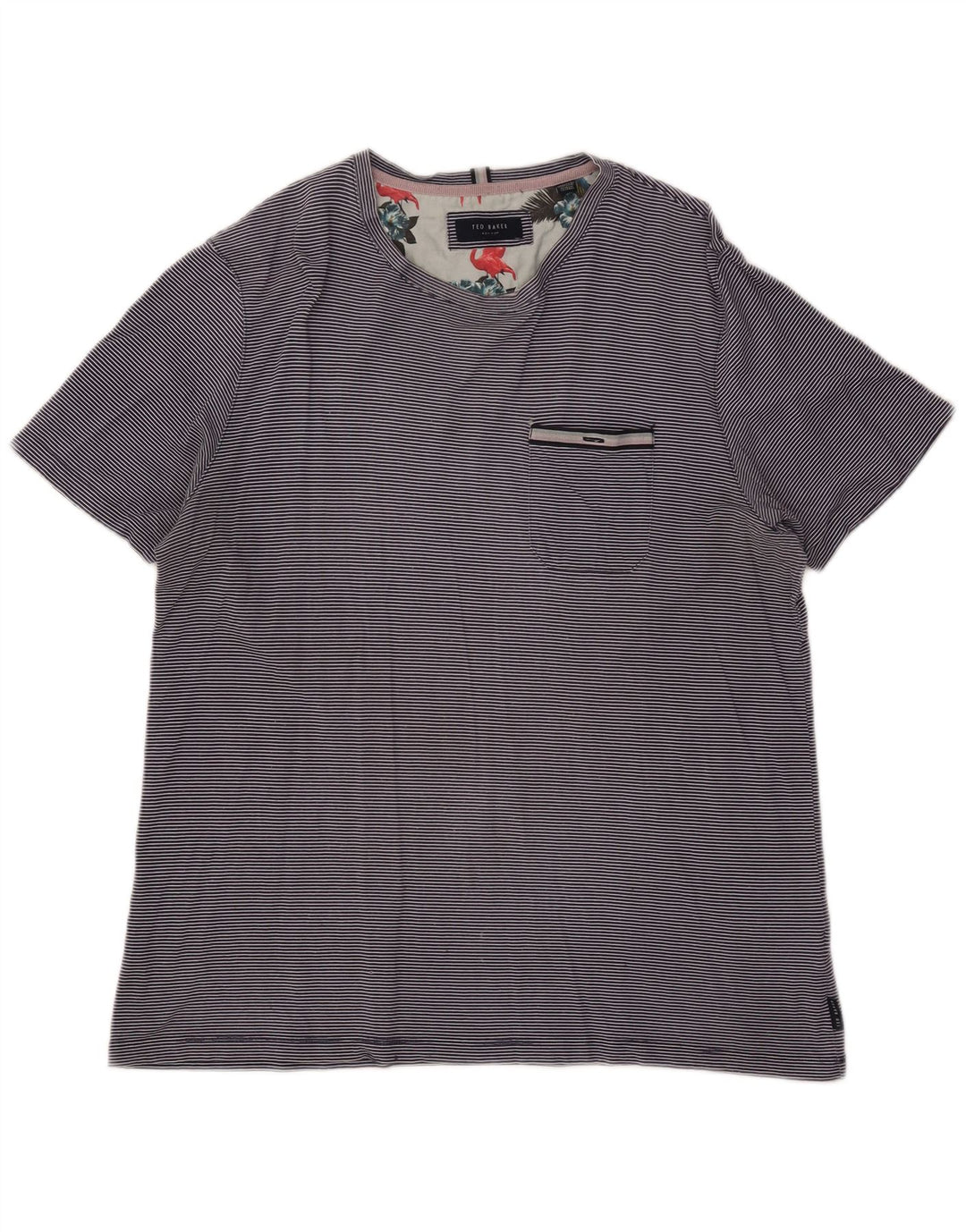 TED BAKER Damen-T-Shirt-Oberteil, Größe 4, groß, marineblaue Nadelstreifen-Baumwolle