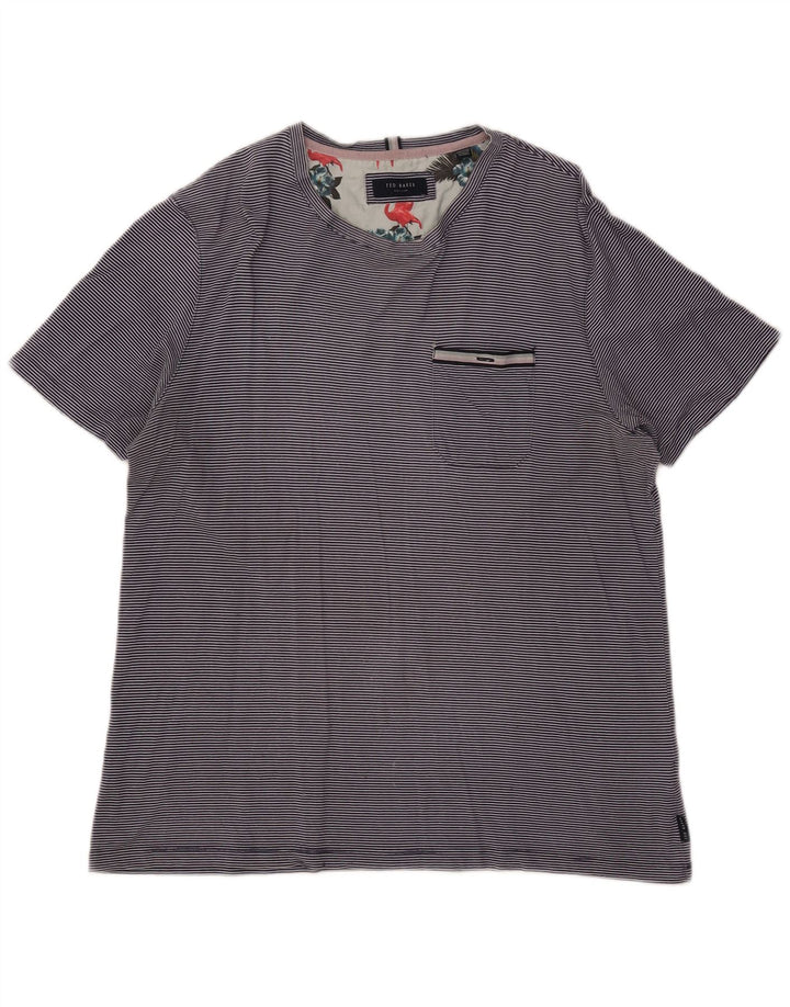 TED BAKER Damen-T-Shirt-Oberteil, Größe 4, groß, marineblaue Nadelstreifen-Baumwolle