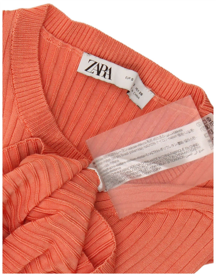 Zara Damen Crop Top Langarm UK 8 Small Orange Viskose