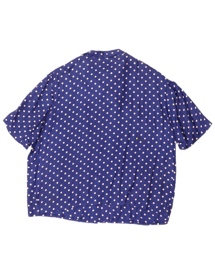 VINTAGE Damen Kurzarm-Hemdbluse UK 14 Große marineblaue Polka Dot