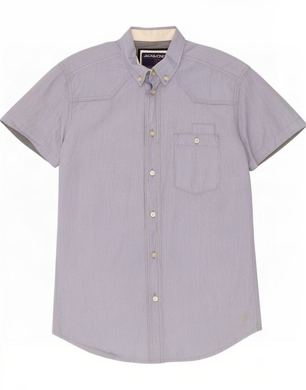Jack & Jones Mens Graphic Short Sleeve Shirt Medium Blue Pinstripe Cotton