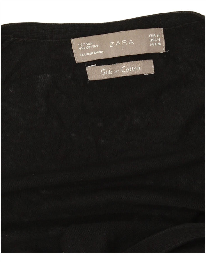 Zara Damen-Longline-Cardigan-Pullover UK 14 Mittelschwarze Seide
