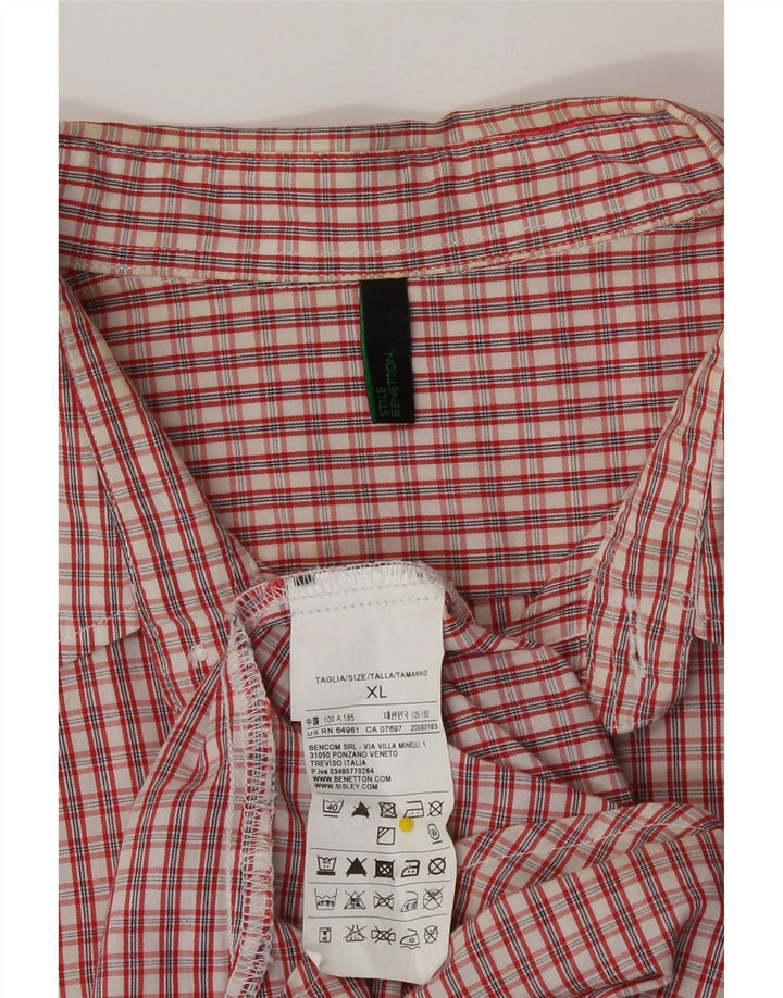 Benetton Herren-Kurzarmhemd XL, rot kariert, Baumwolle