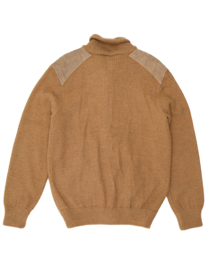 Vintage Herren-Cardigan-Pullover, Mittelbeige, Farbblock-Acryl