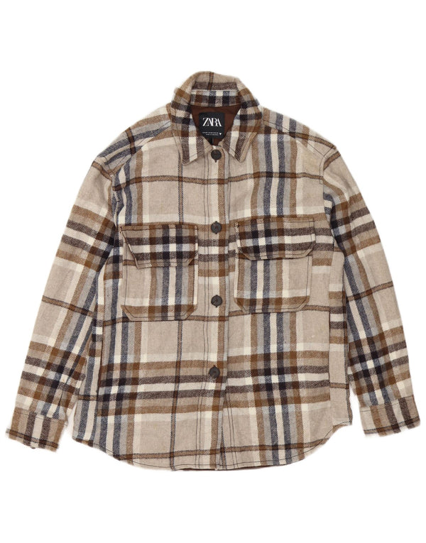 Zara Damen Übergroßes Holzfäller-Flanellhemd UK 6 XS Grau kariert