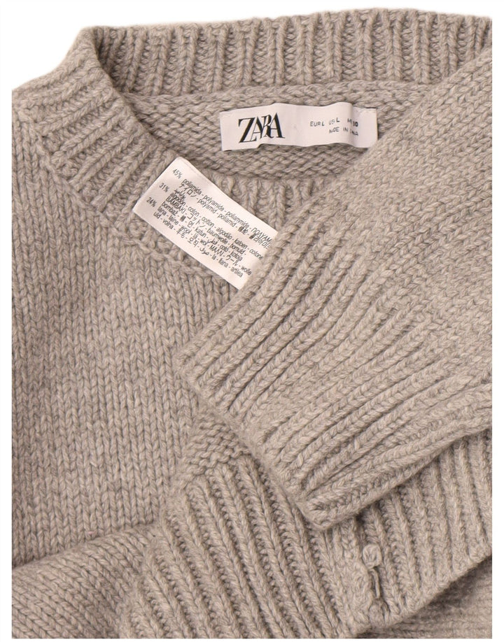 Zara Damen-Pullover mit Rundhalsausschnitt, UK 16, Größe L, Grau, Polyamid