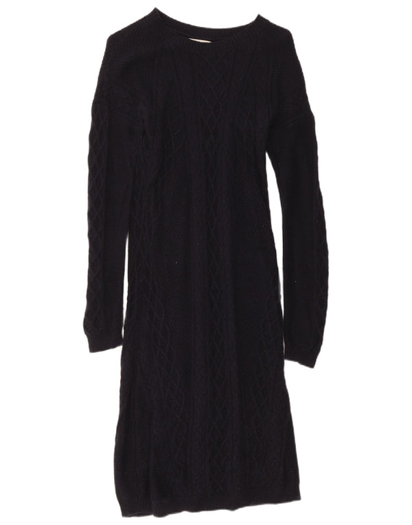 Hobbs Langarm-Pulloverkleid für Damen UK 12 Mittelmarineblaue Baumwolle