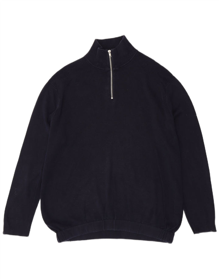 Zara Herren-Pullover mit Reißverschluss am Hals, groß, marineblaue Baumwolle