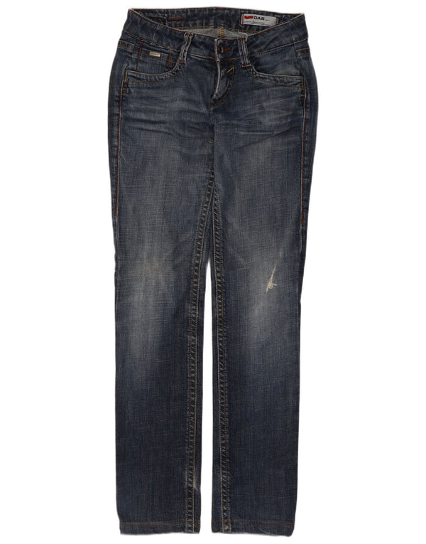 Gas Damen Distressed Low Waist Slim Jeans W28 L30 Blaue Baumwolle