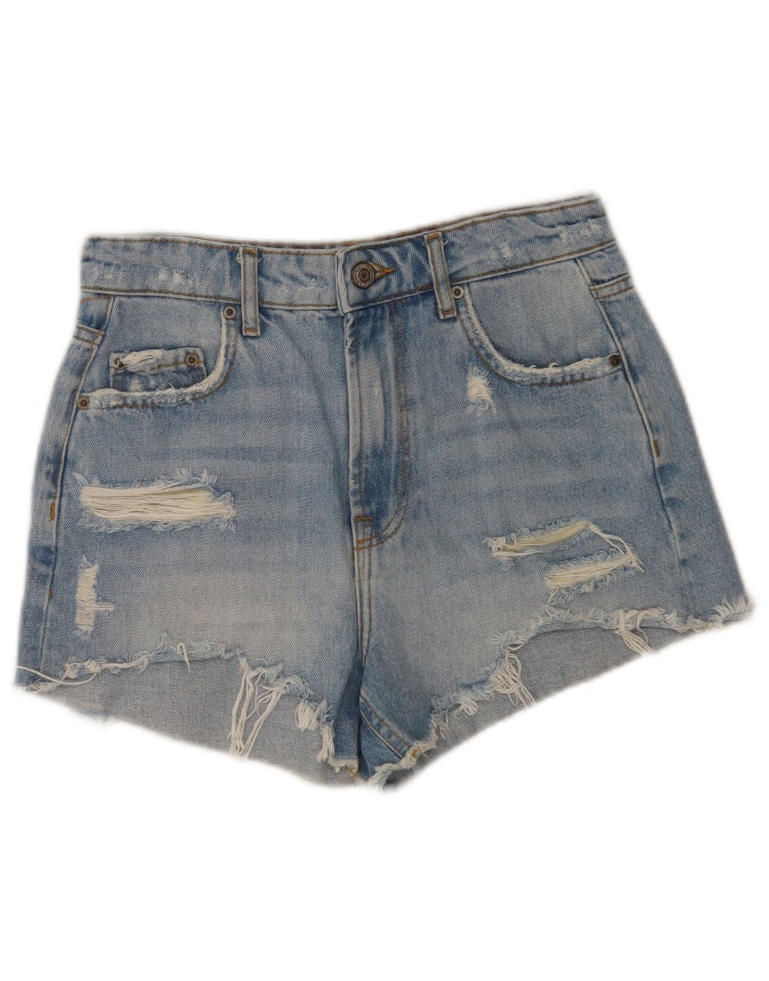 Zara Damen Distressed Denim Shorts EU 36 XS W26 Blau
