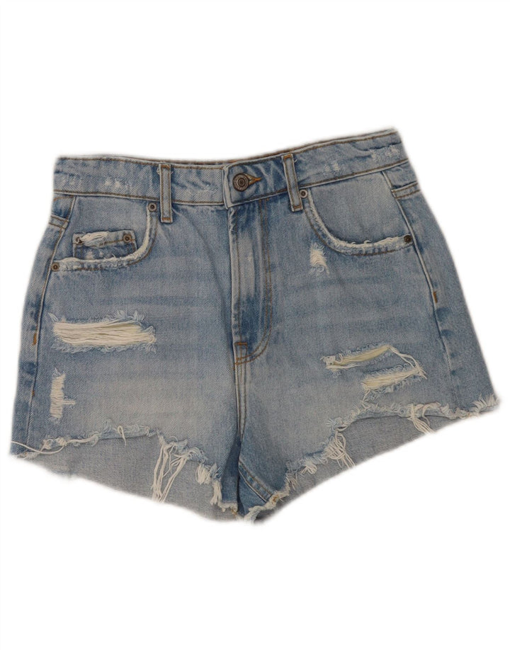Zara Damen Distressed Denim Shorts EU 36 XS W26 Blau