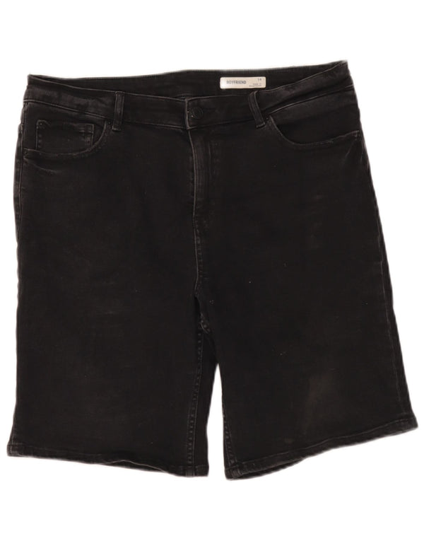 Marks & Spencer Damen Boyfriend-Jeansshorts UK 14 Large W36 Schwarze Baumwolle