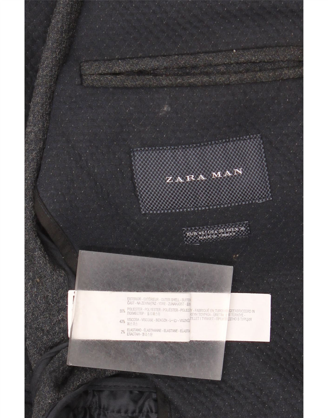 Zara Herren-Blazer mit 2 Knöpfen, EU 46, klein, marineblau, geometrisch, Polyester